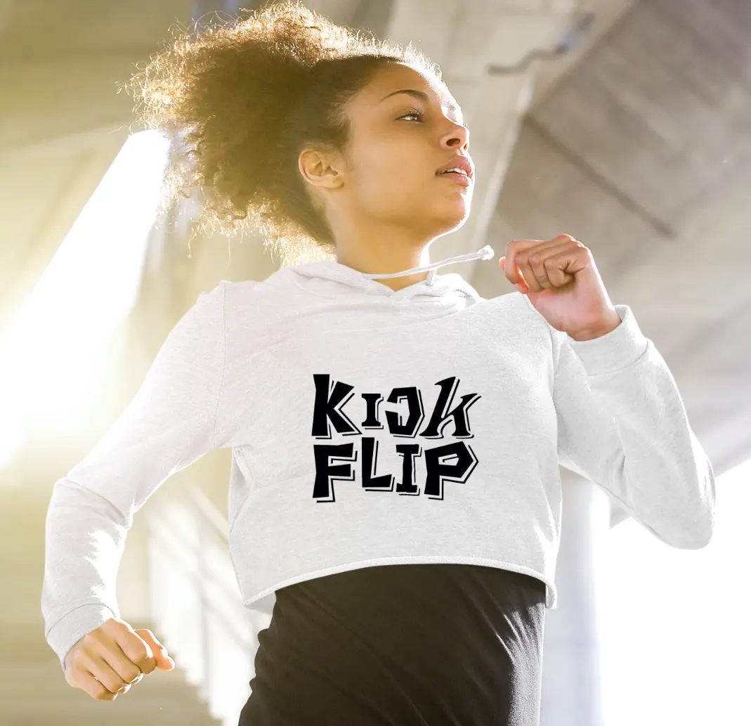 KickFlip Flip It Kick It Cropped Hoodie - White