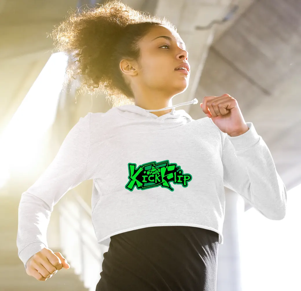 KickFlip Kick Off The Wall Cropped Hoodie - White